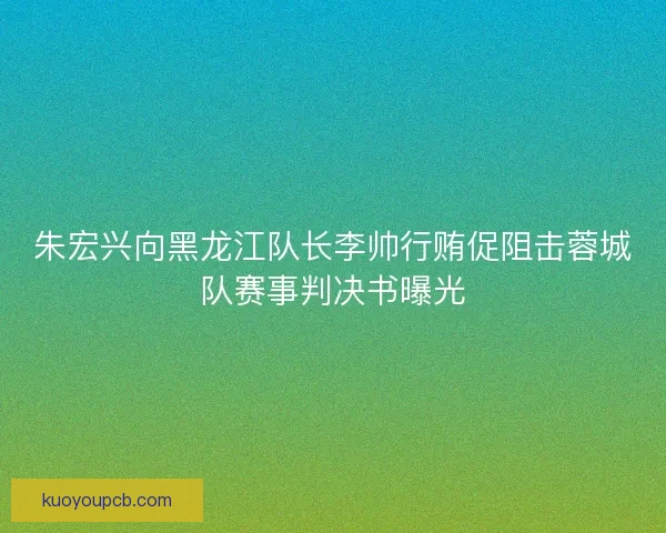 朱宏兴向黑龙江队长李帅行贿促阻击蓉城队赛事判决书曝光